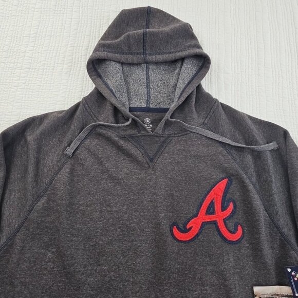 NWT Stitches Atlanta Braves MLB Men's X-Large V-Neck Hooded Grey Sweatshirt NEW - Picture 8 of 16